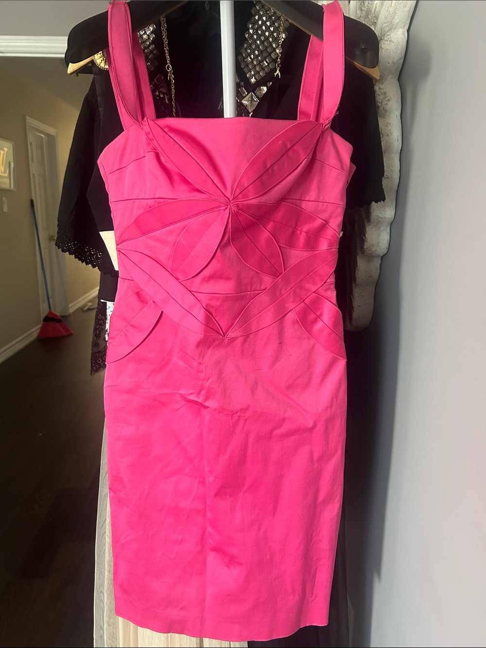 Versace Hot Pink Sleeveless flower detail Sheath Dress